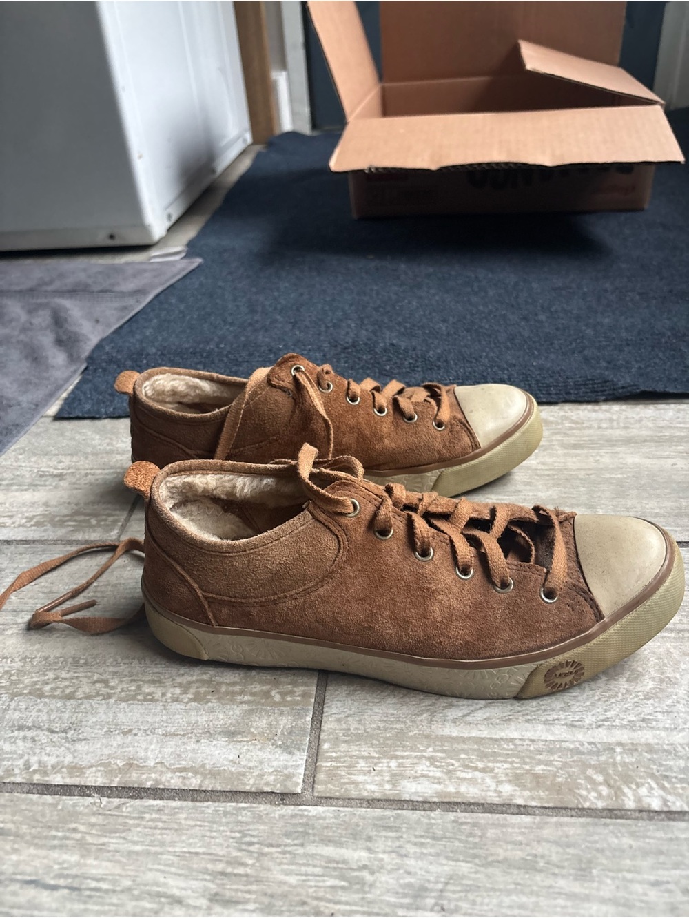 UGG Chestnut Suede Low-Top Sneakers with Shearling Lining